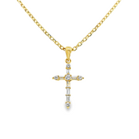 14kt Yellow Gold Cross Pendant with Natural Baguette and Natural Roud Diamonds (0.21ct)