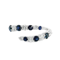 18kt White Gold Natural Round Diamond and Natural Round Sapphire Bypass Ring (.62ct)