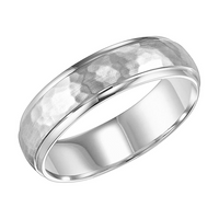 Goldman 14kt White Gold 6mm Comfort Fit Hammered Finish Wedding Band