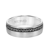 Artcarved 14kt White Gold & Black Engraved 7mm Wedding Band
