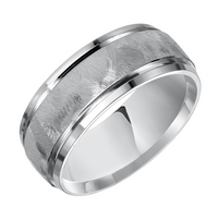 Goldman 14kt White Gold 8mm Brushed Hammer Finish Comfort Fit Wedding Band