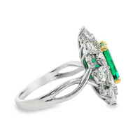 18kt Two-Tone Gold Lab-Grown Emerald and Lab-Grown Round and Pear Diamond Ring (4.16ct)