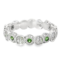 18kt White Gold Round Natural Diamonds and Round Natural Garnets Ring (0.56ct)