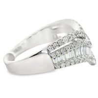 18kt White Gold Natural Full and Baguette Diamonds Chevron Ring (0.94ct)
