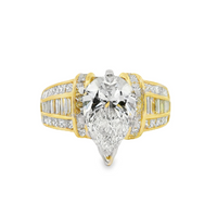 18kt Yellow Gold Lab-Grown Pear Diamond and Natural Channel-Set Princess and Baguette Diamond Engagement Ring (3.57ct)