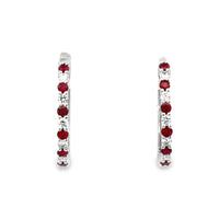 18kt White Gold Natural Round Rubies and Full-Cut Diamond Hoop Earrings (.59ct)