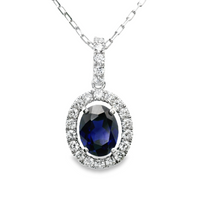 18kt White Gold Oval Blue Garnet And Natural Diamonds Pendant (2.3ct)