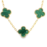 18kt Yellow Gold 7.5" Natural Malachite Clover Bracelet (4.34ct)