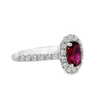 18kt White Gold Oval Natural Ruby and Round Natural Diamonds Ring (1.63ct)