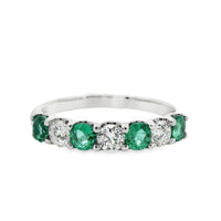 18kt White Gold Round Natural Emeralds and Round Natural Diamonds Ring (0.96ct)