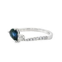 18kt White Gold Pear Natural Sapphire and Pear Natural Diamond Free Form Ring (.86ct)