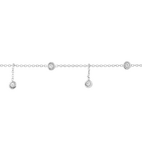 Sterling Silver Dangle CZ Station 10" Adjustable Anklet