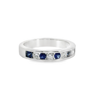 18kt White Gold Natural Round Sapphire and Natural Round Diamond Channel Set Ring (.75ct)