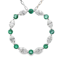 18kt White Gold Natural Diamonds And Natural Emeralds Pendant (1.02ct)