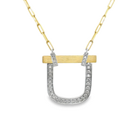 18kt Two-Tone Gold Natural Round Diamond Pendant (.34ct) With 18" Paperclip Chain