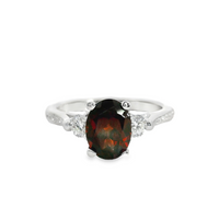 18kt White Gold 3-Stone Natural Oval Garnet and Round Diamonds Ring (1.67ct)