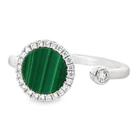 18kt White Gold Round Natural Diamonds and Round Natural Malachite Ring (0.84ct)