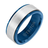 Triton White and Blue Tungsten Carbide 8mm Ring
