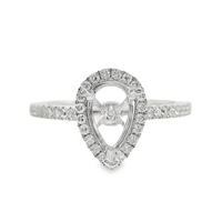 18kt White Gold Full-Cut Diamond Pear-Shaped Halo Semi-Mount Ring (.29ct)