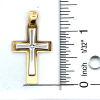 18kt Two-Tone Gold Italian Made Layered Cross Pendant (1.88g)