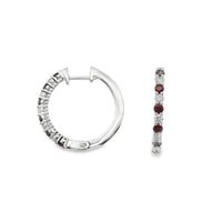 18kt White Gold Natural Round Rubies and Full-Cut Diamond Hoop Earrings (.59ct)
