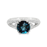 18kt White Gold Natural London Blue Topaz and Diamond Split-Shank Engagement Ring (2.09ct)