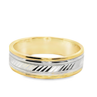 Artcarved 14kt Two-Tone 6mm Diagonal Engraved Design Wedding Band