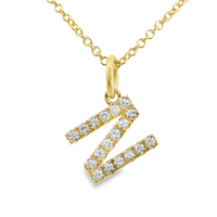 18kt Yellow Gold Natural Full Cut Diamond "N" Initial Pendant (.12ct)