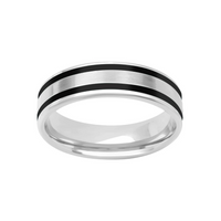 Goldman 14kt White Gold and Black Ceram8 Double Stripe Inlay 6mm Wedding Band
