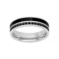 Goldman 14kt White Gold and Black Ceram8 Inlay with Natural Black Diamonds Wedding Band (.38ct)