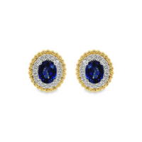 18kt Two-Tone Natural Round Diamond and Natural Oval Sapphire Earrings (1.04ct)