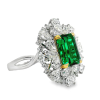 18kt Two-Tone Gold Lab-Grown Emerald and Lab-Grown Round and Pear Diamond Ring (4.16ct)
