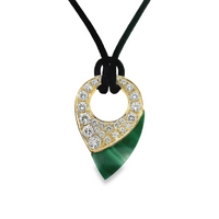 18kt Yellow Gold Natural Malachite and Natural Round Diamond Pendant (3.48ct)