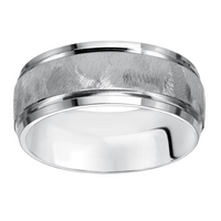 Goldman 14kt White Gold 8mm Brushed Hammer Finish Comfort Fit Wedding Band