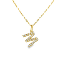 18kt Yellow Gold Natural Full Cut Diamond "M" Initial Pendant (.13ct)