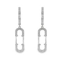 18kt White Gold Round Natural Diamond Drop Safety Pin Earrings (.33ct)