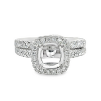 18kt White Gold Natural Full-Cut Diamond Halo Semi-Mount Ring Set (1.09ct)