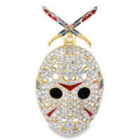 14kt Yellow Gold Natural Round Diamond and Natural Round Black Diamond "Jason" Hockey Mask Pendant (9.46ct)