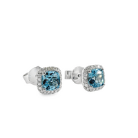 18kt White Gold Natural Cushion Topaz and Natural Round Diamond Earrings (1.63ct)