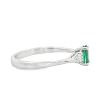 18kt White Gold Natural Oval Emerald and Natural Pear Diamond 3-Stone Ring (.61ct)