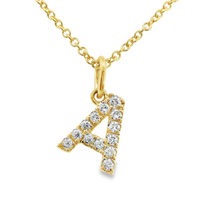 18kt Yellow Gold Natural Full Cut Diamond "A" Initial Pendant (.10ct)