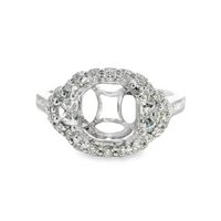 18kt White Gold Natural Round and Natural Baguette Diamond Semi-Mount Ring (.60ct)
