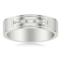 Goldman 14kt White Gold 8mm Natural Baguette Diamond Wedding Band (.04ct)