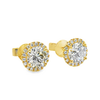 18kt Yellow Gold Lab-Grown Round Diamonds and Natural Full Cut Diamonds Halo Earrings (2.24ct)