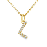18kt Yellow Gold Natural Full Cut Diamond "L" Initial Pendant (.06ct)