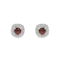 18kt White Gold Natural Round Diamond and Natural Round Ruby Stud Earrings (.49ct)