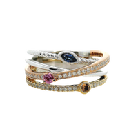 18kt Tri-Color Natural Blue Sapphire, Orange Sapphire, Pink Sapphire, and Diamond Fashion Ring (.52ct)