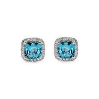 18kt White Gold Natural Cushion Topaz and Natural Round Diamond Earrings (1.63ct)