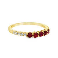 18kt Yellow Gold Natural Ruby and Natural Round Diamond Prong Set Ring (.44ct)