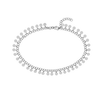 Sterling Silver Round Link Hanging Circle 10" Anklet